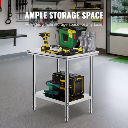 Arbetsbord 24 x 30 x 32 tum NSF-arbetsbord i rostfritt stål för kommersiellt kök Prep-arbetsbänk 60X76X80 cm med nedre hyllan Arbetsbord Silverfärgat för kommersiellt kök Restaurang
