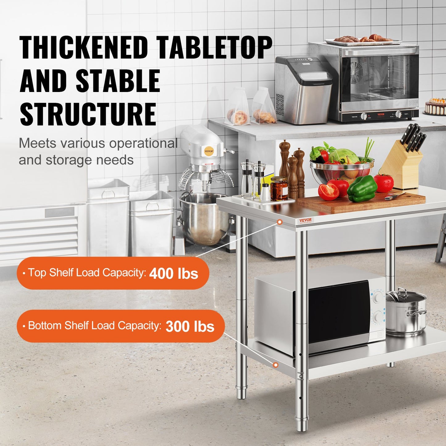 Arbetsbord 24 x 36 x 32 tum NSF-arbetsbord i rostfritt stål för kommersiellt kök Prep-arbetsbänk 60X90X80 cm med nedre hyllan Arbetsbord Silverfärgat för kommersiellt kök Restaurang