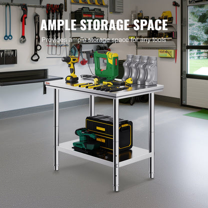 Arbetsbord 24 x 36 x 32 tum NSF-arbetsbord i rostfritt stål för kommersiellt kök Prep-arbetsbänk 60X90X80 cm med nedre hyllan Arbetsbord Silverfärgat för kommersiellt kök Restaurang