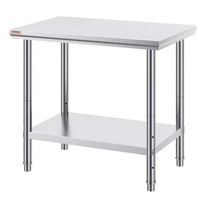 Arbetsbord 24 x 36 x 32 tum NSF-arbetsbord i rostfritt stål för kommersiellt kök Prep-arbetsbänk 60X90X80 cm med nedre hyllan Arbetsbord Silverfärgat för kommersiellt kök Restaurang