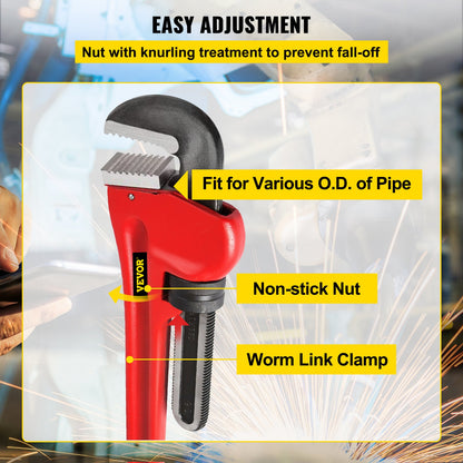 51" Cast Iron Handle Heavy-Duty Hook Jaw Straight Pipe Wrench