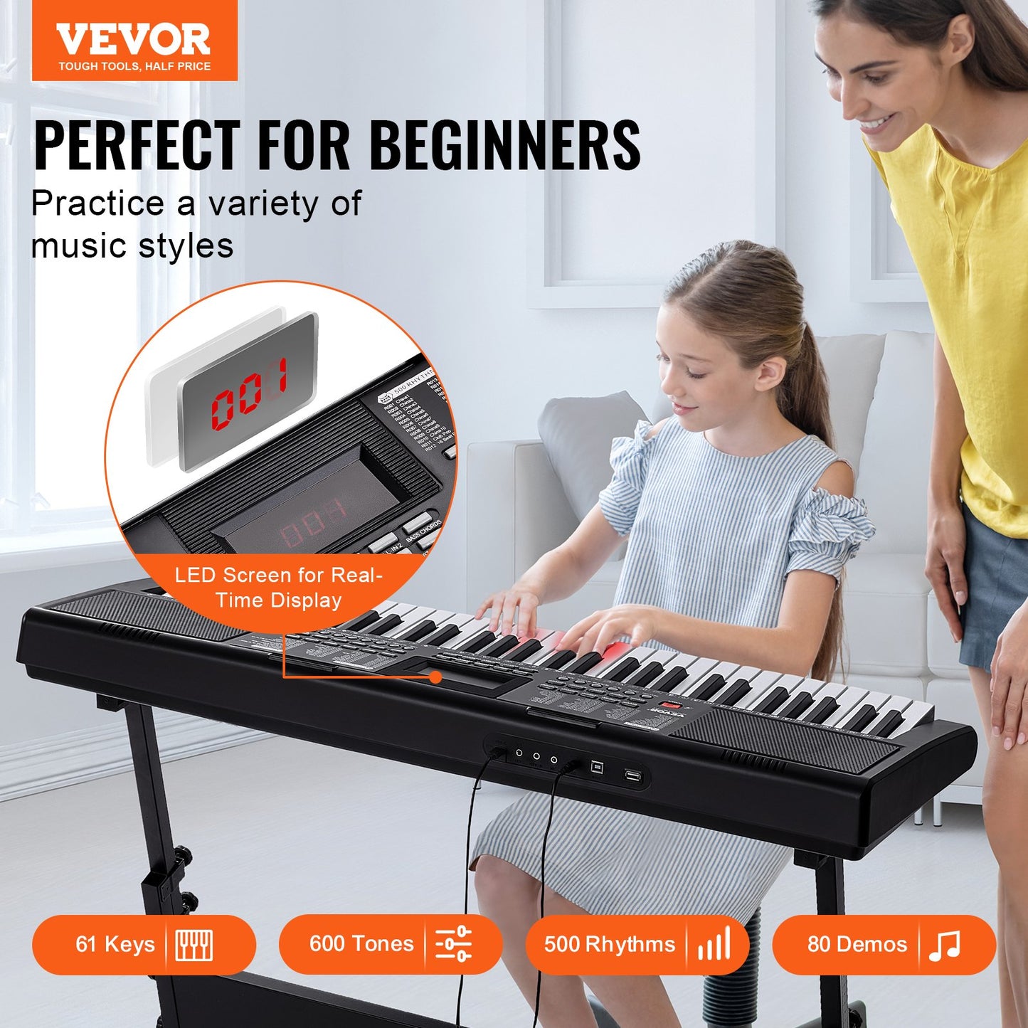 61 tangenter digital keyboard Piano elektrisk bärbar med justerbart stativ