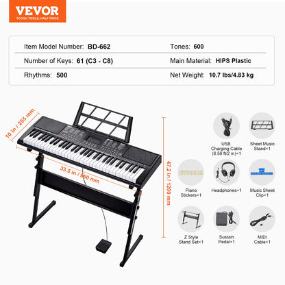 61 tangenter digital keyboard Piano elektrisk bärbar med justerbart stativ