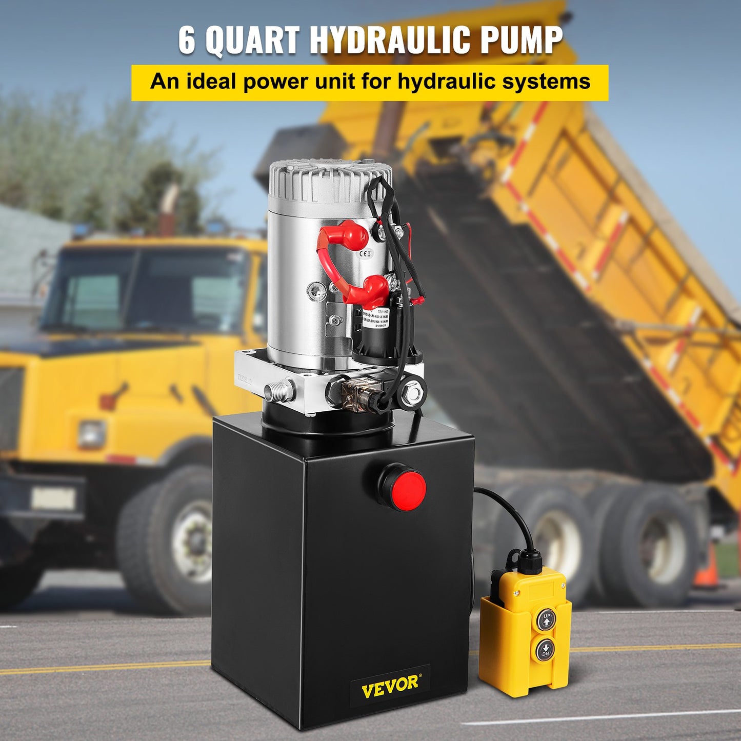 6L Hydraulic Pump Single Acting Hydraulic Unit Dc12V, Single Acting Hydraulic Power Pack Tank Hand Pump 6 Quart 3200 PSI Max 6 Port Connector