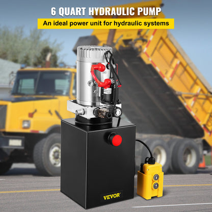 6L Hydraulic Pump Single Acting Hydraulic Unit Dc12V, Single Acting Hydraulic Power Pack Tank Hand Pump 6 Quart 3200 PSI Max 6 Port Connector