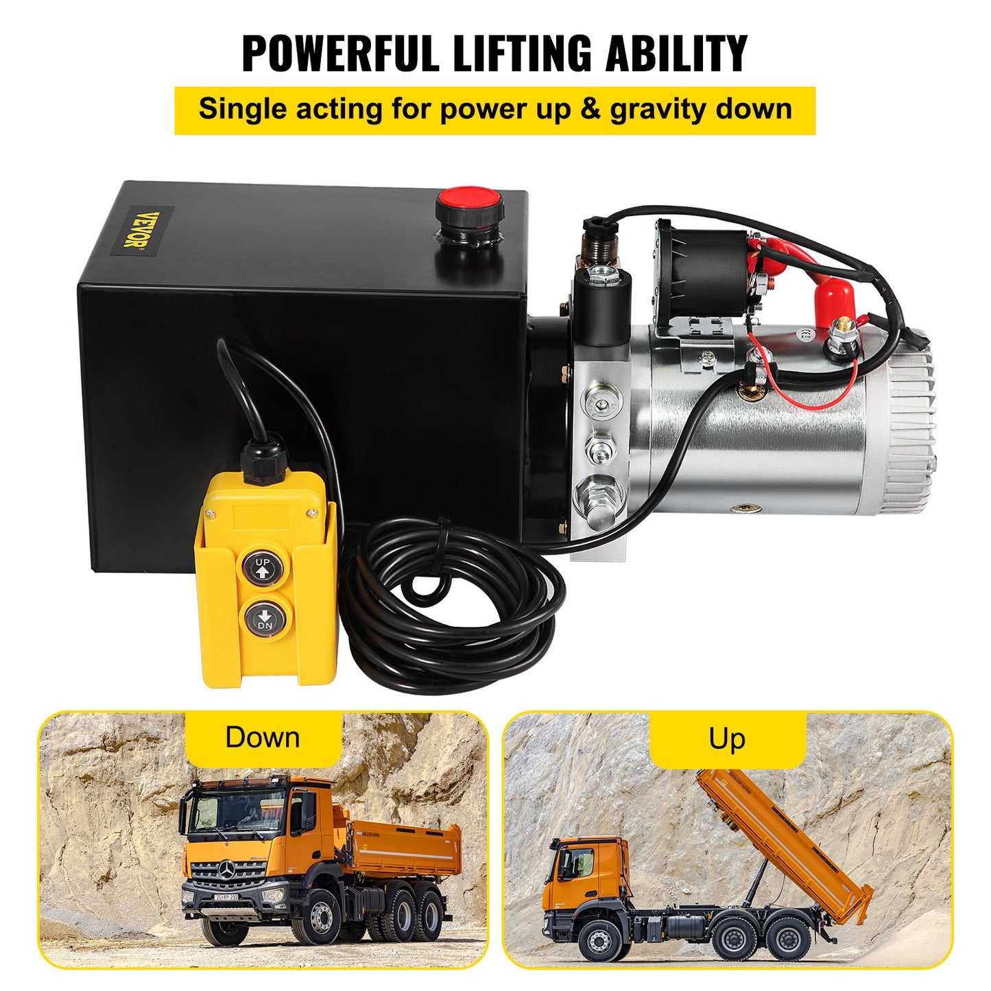 6L Hydraulic Pump Single Acting Hydraulic Unit Dc12V, Single Acting Hydraulic Power Pack Tank Hand Pump 6 Quart 3200 PSI Max 6 Port Connector