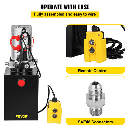 6L Hydraulic Pump Single Acting Hydraulic Unit Dc12V, Single Acting Hydraulic Power Pack Tank Hand Pump 6 Quart 3200 PSI Max 6 Port Connector