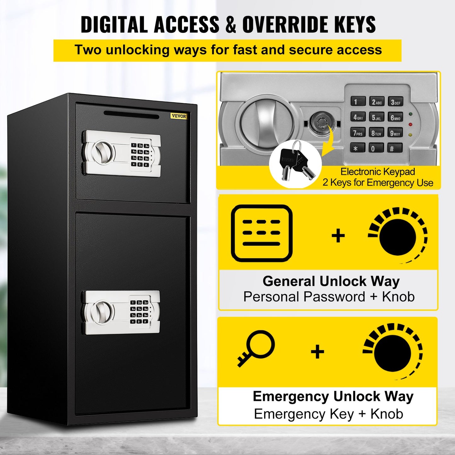 33" Digital Double Door Safe Gun Cabinet Cash Office Security Lock Strong Iron Larger Digital Safe