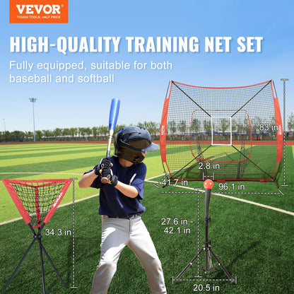 7x7 ft baseball softball träningsnät, bärbart baseball träningsnät för att slå Catching pitching, backstop baseball utrustning med båge ram, bärväska, strike Zone, boll, tee, bollsamlare
