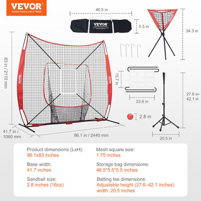 7x7 ft baseball softball träningsnät, bärbart baseball träningsnät för att slå Catching pitching, backstop baseball utrustning med båge ram, bärväska, strike Zone, boll, tee, bollsamlare