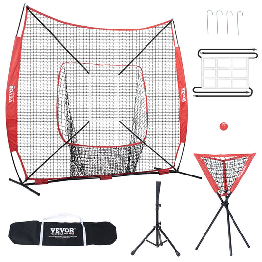 7x7 ft baseball softball träningsnät, bärbart baseball träningsnät för att slå Catching pitching, backstop baseball utrustning med båge ram, bärväska, strike Zone, boll, tee, bollsamlare