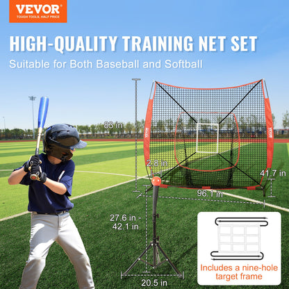 7x7 ft baseball softball träningsnät, bärbart baseball träningsnät för att slå Batting Catching Pitching, Backstop baseball utrustning med båge ram, bärväska, Strike Zone, Ball, Batting Tee