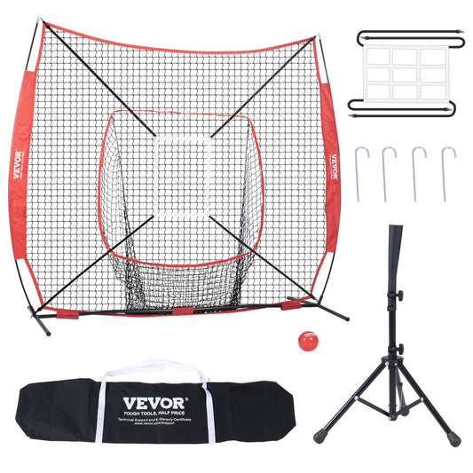7x7 ft baseball softball träningsnät, bärbart baseball träningsnät för att slå Batting Catching Pitching, Backstop baseball utrustning med båge ram, bärväska, Strike Zone, Ball, Batting Tee