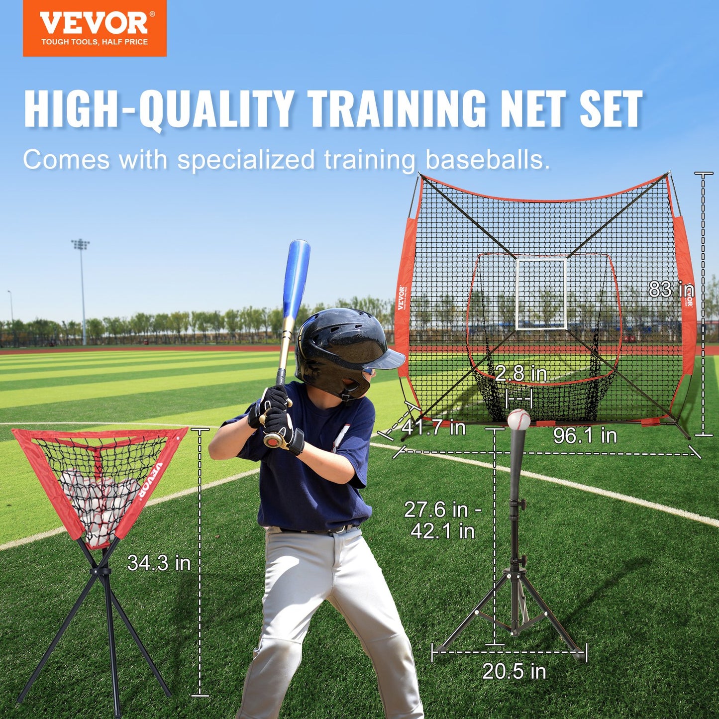 7x7 ft baseball softball träningsnät, portabelt baseball träningsnät för att slå Catching pitching, backspärrutrustning med pilbåge, bärväska, slagzon, 12 bollar, tee och bollsamlare