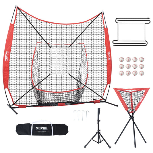 7x7 ft baseball softball träningsnät, portabelt baseball träningsnät för att slå Catching pitching, backspärrutrustning med pilbåge, bärväska, slagzon, 12 bollar, tee och bollsamlare
