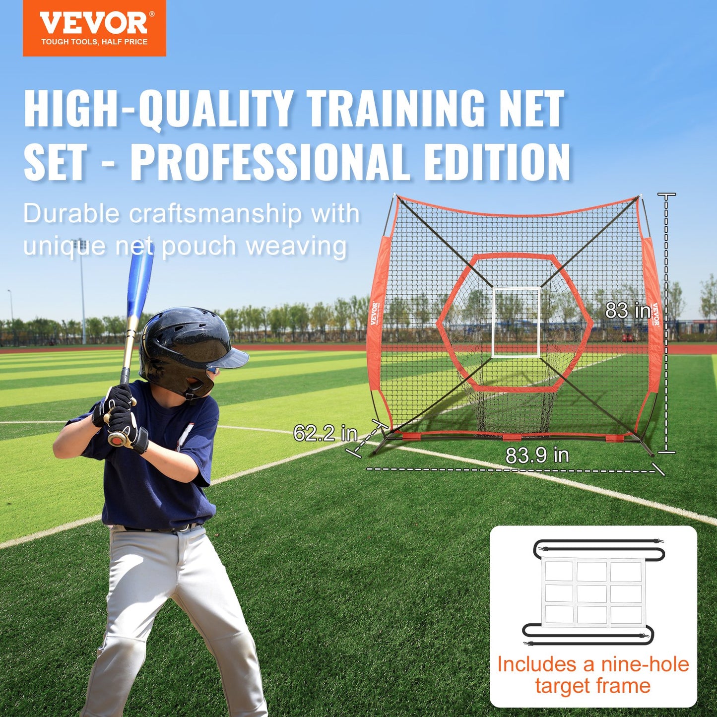 7x7 ft Baseball Softball Träningsnät, Portabelt Baseball Träningsnät för Slagbatting Catching Pitching, Backstop Baseball Utrustning Träningshjälpmedel med pilbåge, bärväska och Strike Zone