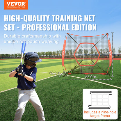 7x7 ft Baseball Softball Träningsnät, Portabelt Baseball Träningsnät för Slagbatting Catching Pitching, Backstop Baseball Utrustning Träningshjälpmedel med pilbåge, bärväska och Strike Zone