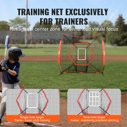 7x7 ft Baseball Softball Träningsnät, Portabelt Baseball Träningsnät för Slagbatting Catching Pitching, Backstop Baseball Utrustning Träningshjälpmedel med pilbåge, bärväska och Strike Zone