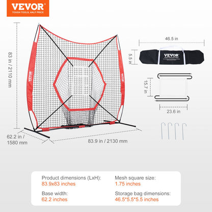 7x7 ft Baseball Softball Träningsnät, Portabelt Baseball Träningsnät för Slagbatting Catching Pitching, Backstop Baseball Utrustning Träningshjälpmedel med pilbåge, bärväska och Strike Zone