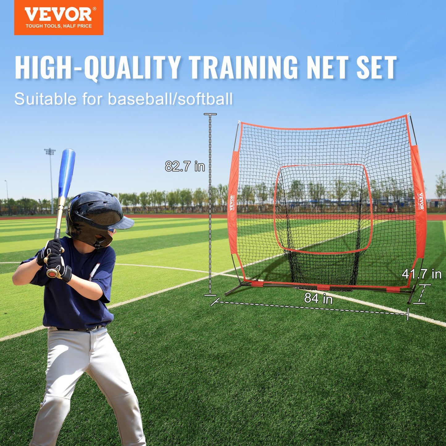 7x7 ft Baseball Softball Training Net, Portable Baseball Training Net for Hitting Batting Catching Pitching, Backstop Baseball Equipment Training Aid with Carrying Bag and Strike Zone