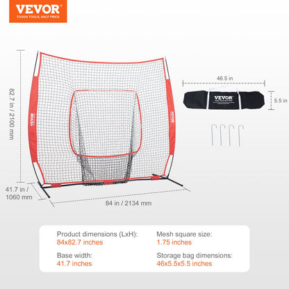 7x7 ft Baseball Softball Training Net, Portable Baseball Training Net for Hitting Batting Catching Pitching, Backstop Baseball Equipment Training Aid with Carrying Bag and Strike Zone