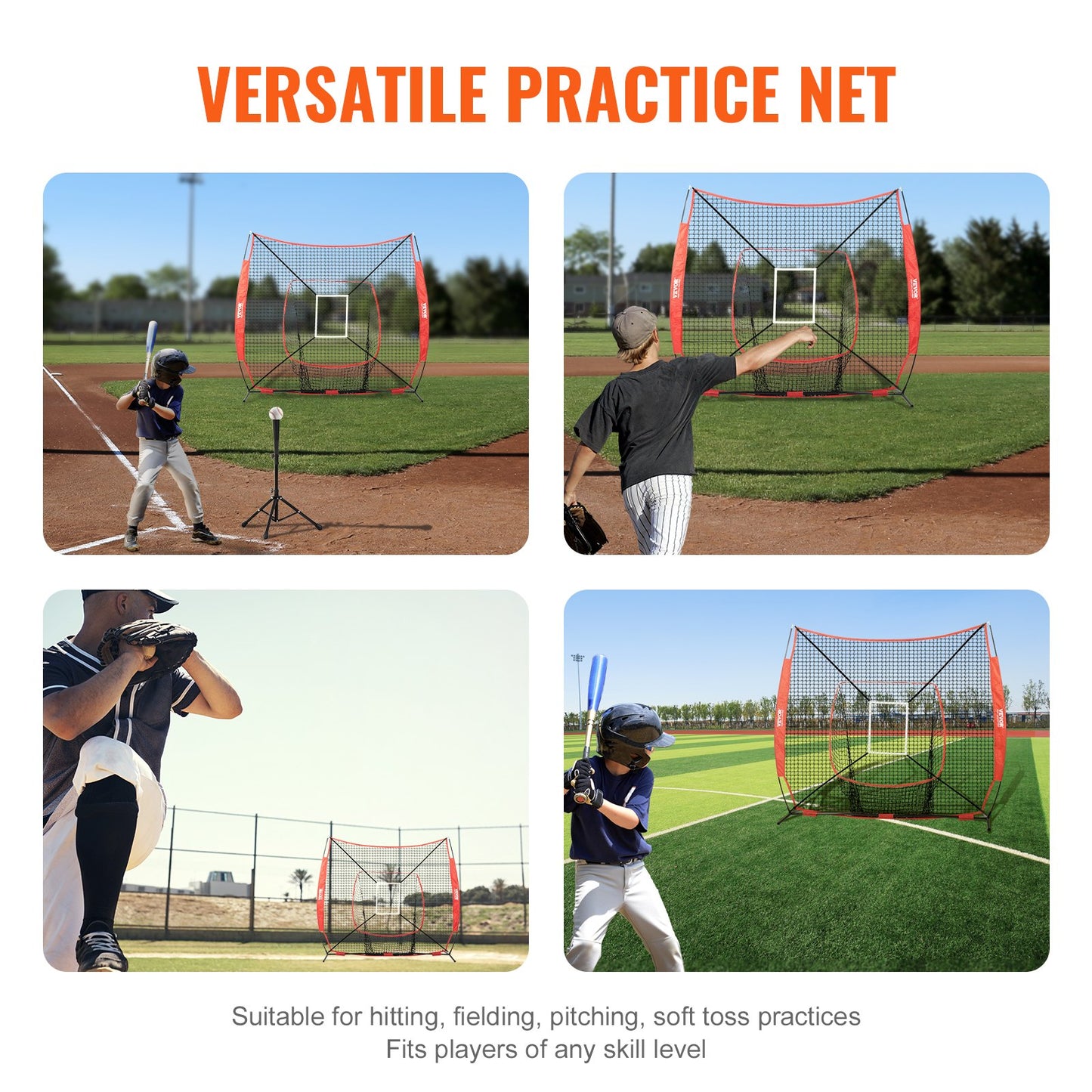 7x7 ft Baseball Softball Träningsnät, Portabelt Baseball Träningsnät för Slagbatting Catching Pitching, Backstop Baseball Utrustning Träningshjälpmedel med Strike Zone (Endast nät, utan stödram)