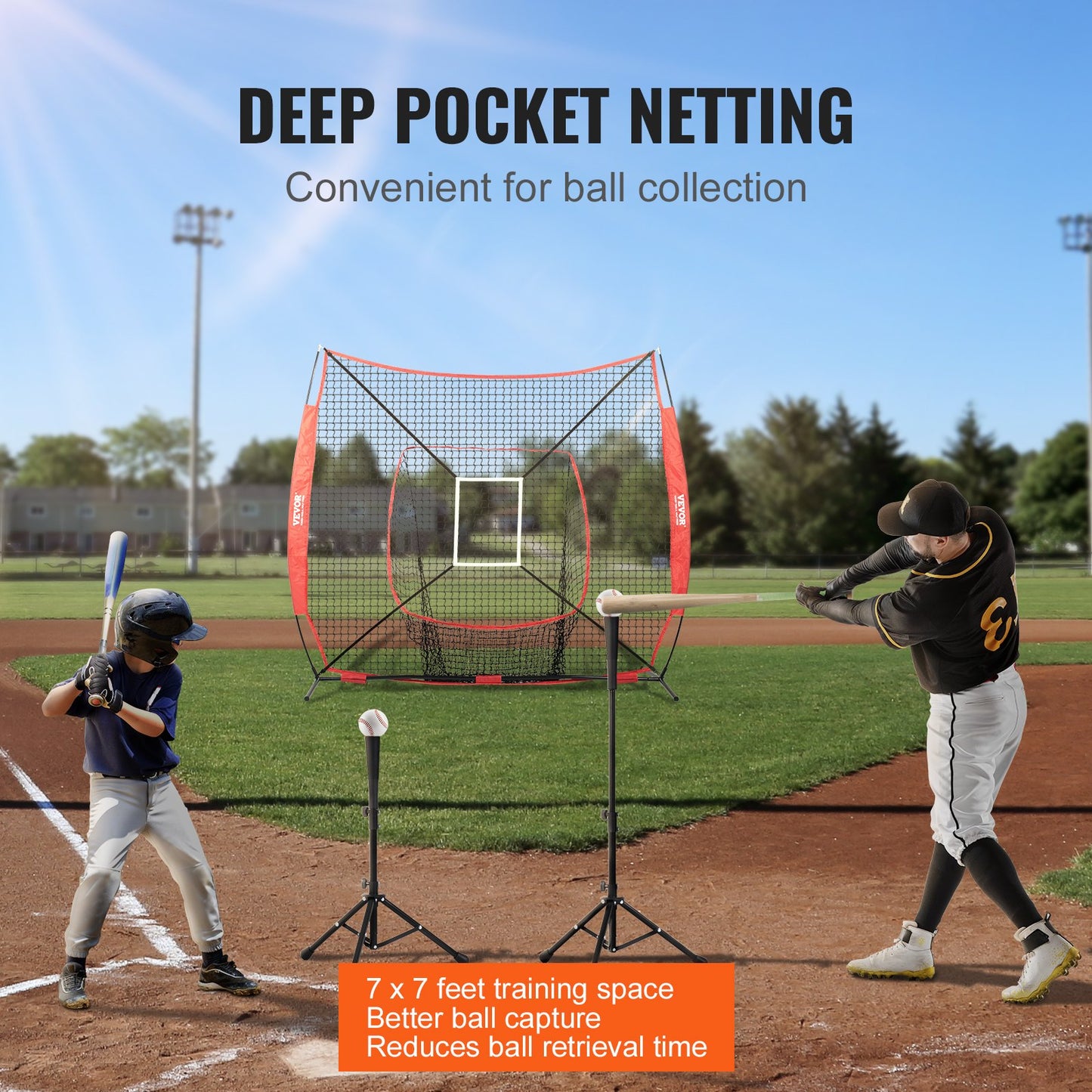 7x7 ft Baseball Softball Träningsnät, Portabelt Baseball Träningsnät för Slagbatting Catching Pitching, Backstop Baseball Utrustning Träningshjälpmedel med Strike Zone (Endast nät, utan stödram)