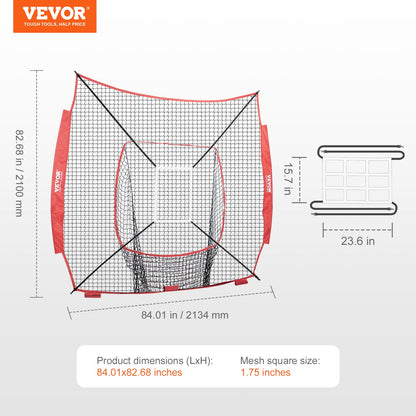 7x7 ft Baseball Softball Träningsnät, Portabelt Baseball Träningsnät för Slagbatting Catching Pitching, Backstop Baseball Utrustning Träningshjälpmedel med Strike Zone (Endast nät, utan stödram)