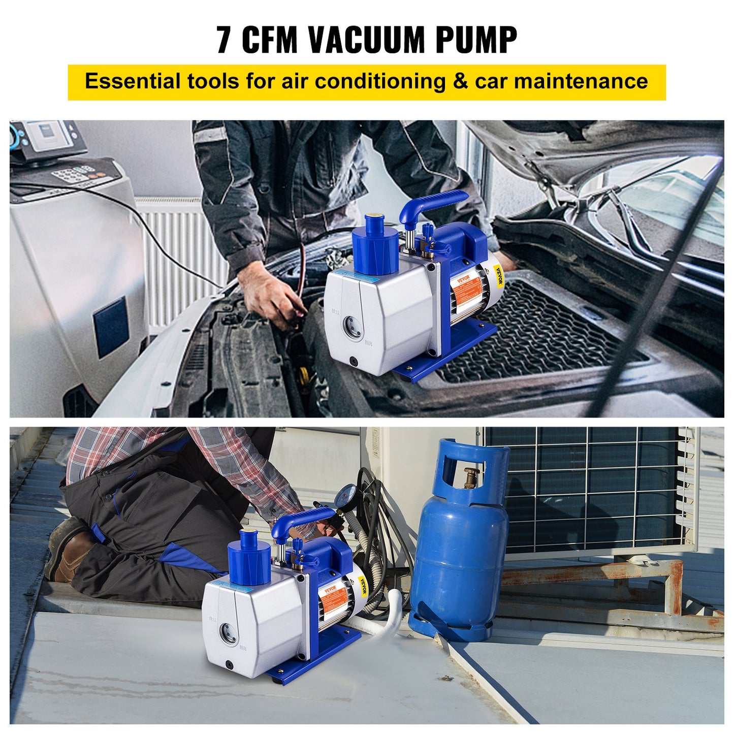 Vacuum Pump 7 CFM 1/2 HP Single Stage Air Conditioning Vacuum Pump for R12 R22 R134a R410a Systems 110V 5PA Ultimate Vacuum Refrigerant HVAC Tool for Automobile Reparation Vacuum Evacuation