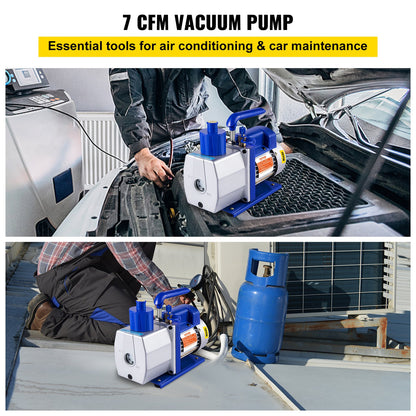 Vacuum Pump 7 CFM 1/2 HP Single Stage Air Conditioning Vacuum Pump for R12 R22 R134a R410a Systems 110V 5PA Ultimate Vacuum Refrigerant HVAC Tool for Automobile Reparation Vacuum Evacuation