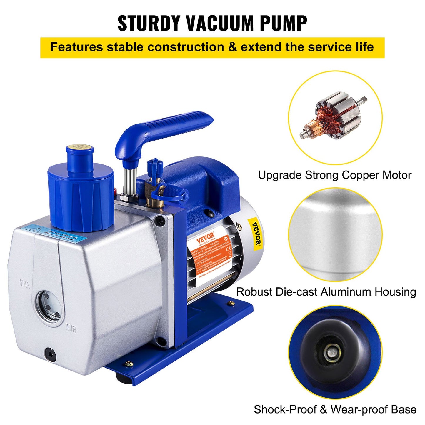 Vacuum Pump 7 CFM 1/2 HP Single Stage Air Conditioning Vacuum Pump for R12 R22 R134a R410a Systems 110V 5PA Ultimate Vacuum Refrigerant HVAC Tool for Automobile Reparation Vacuum Evacuation
