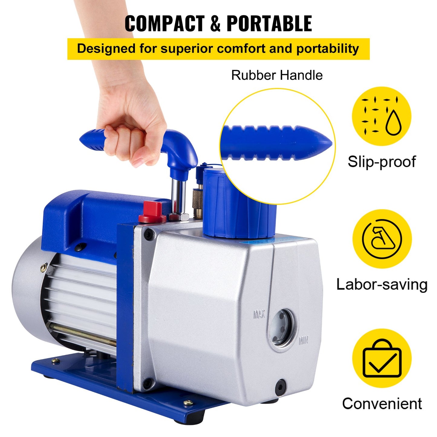 Vacuum Pump 7 CFM 1/2 HP Single Stage Air Conditioning Vacuum Pump for R12 R22 R134a R410a Systems 110V 5PA Ultimate Vacuum Refrigerant HVAC Tool for Automobile Reparation Vacuum Evacuation
