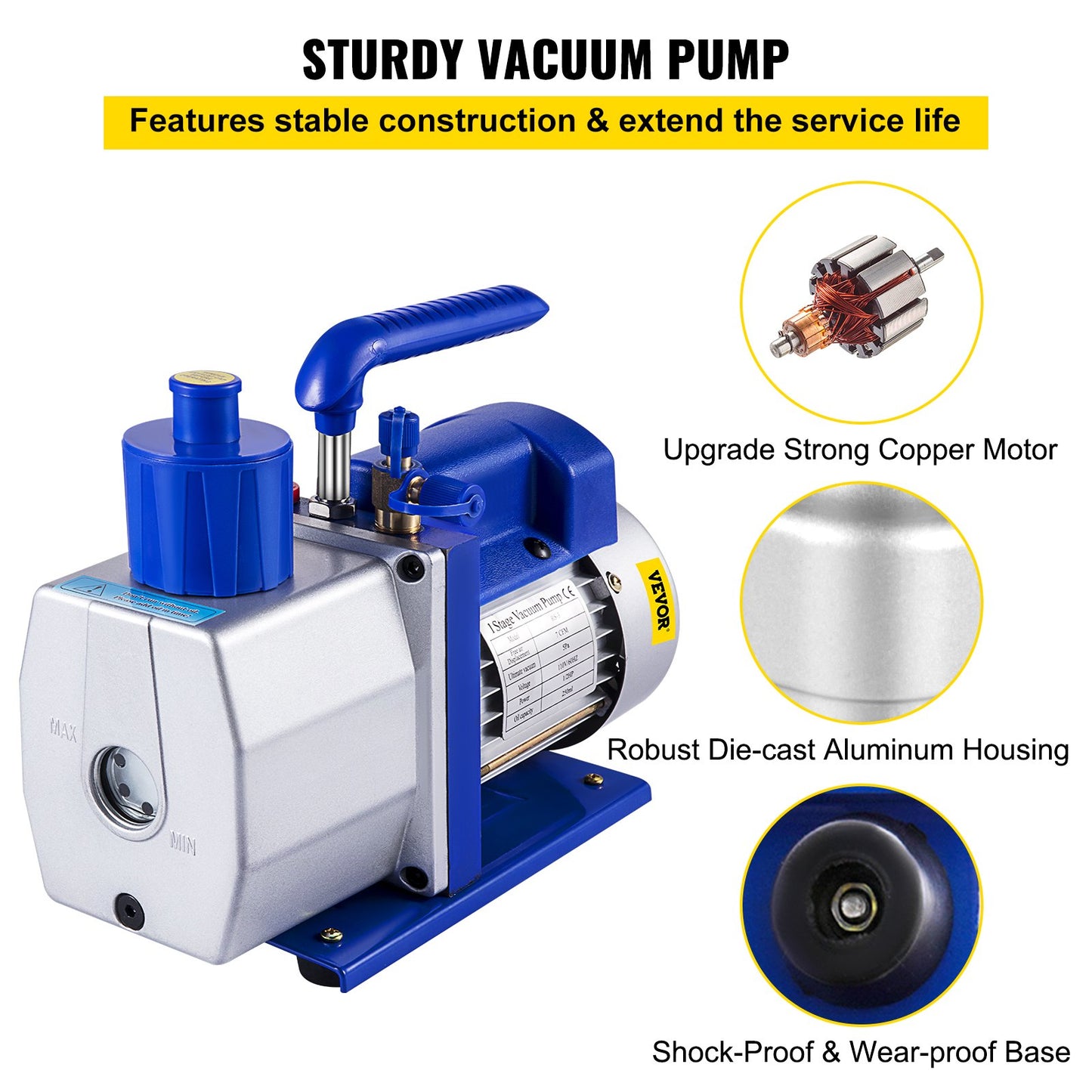 Einstufige Drehschieber-Vakuumpumpe 7CFM 1/2HP tiefe HVAC