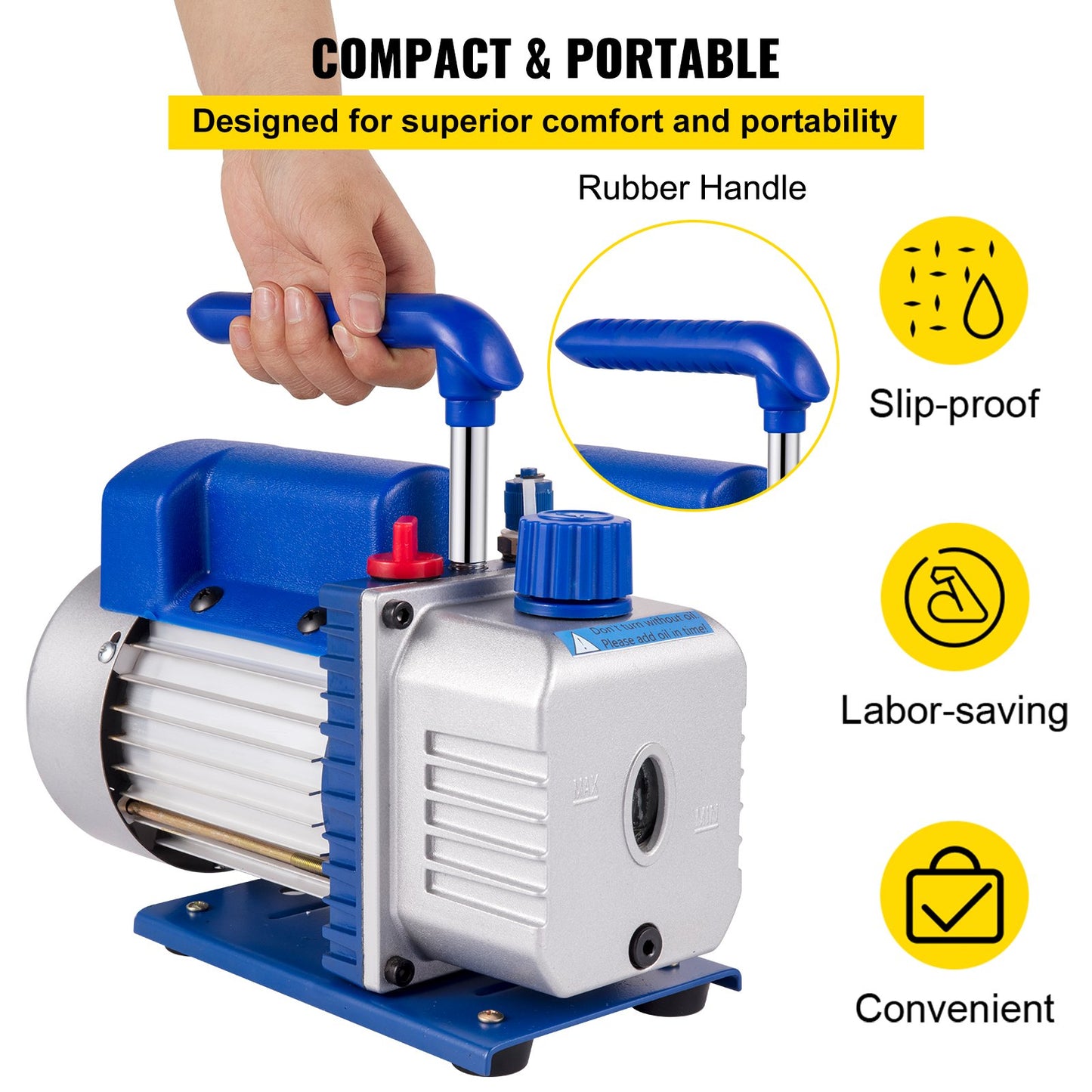 Vacuum Pump 9 CFM 1 HP Double Stage Air Conditioning Vacuum Pump 220V 5PA Ultimate Vacuum Refrigerant HVAC Air Tools Rotary Vane Vacuum Pump for Car Repair Vacuum Evacuation