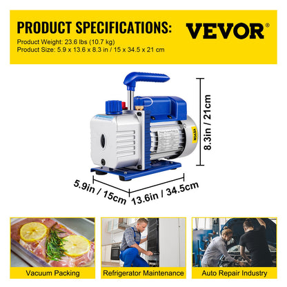 Vacuum Pump 9 CFM 1 HP Double Stage Air Conditioning Vacuum Pump 220V 5PA Ultimate Vacuum Refrigerant HVAC Air Tools Rotary Vane Vacuum Pump for Car Repair Vacuum Evacuation