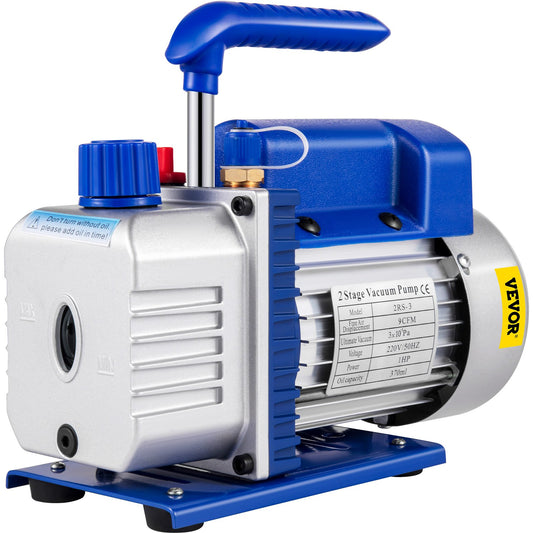 Vacuum Pump 9 CFM 1 HP Double Stage Air Conditioning Vacuum Pump 220V 5PA Ultimate Vacuum Refrigerant HVAC Air Tools Rotary Vane Vacuum Pump for Car Repair Vacuum Evacuation