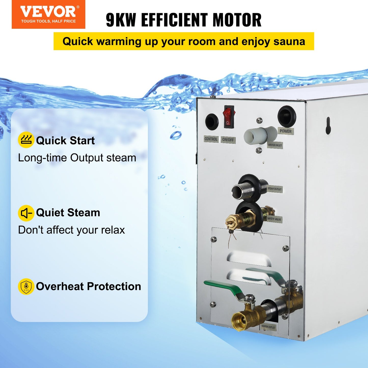 9KW Steam Generator Steam Generator for SPA Room Digital Display Steam Generator 35℃-55℃ Sauna Steam Generator for Home Commercial Steam Generator Kit Steam Bath Generator