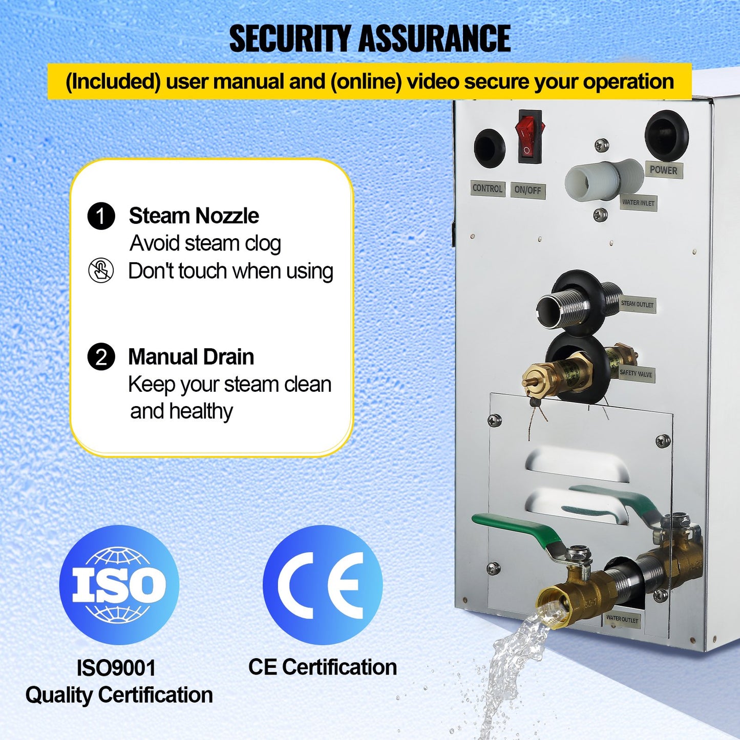 9KW Steam Generator Steam Generator for SPA Room Digital Display Steam Generator 35℃-55℃ Sauna Steam Generator for Home Commercial Steam Generator Kit Steam Bath Generator