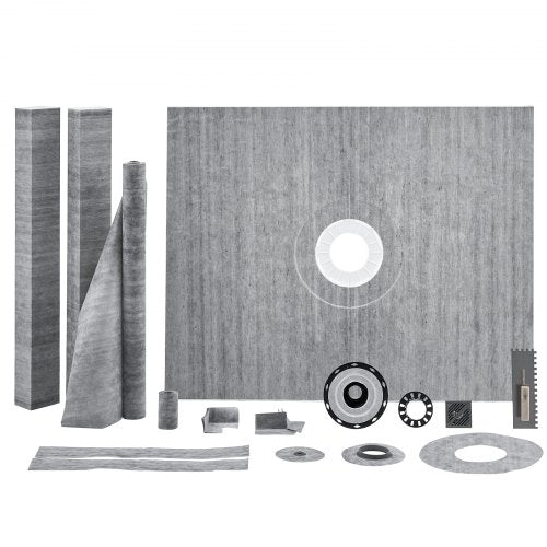 Shower Curb Kit, 60"x48" Shower Pan Kit with 2" ABS Central Flange, Waterproof Membrane, Stainless Steel Grate, Shower Pan Slope Sticks Fit for Bathroom
