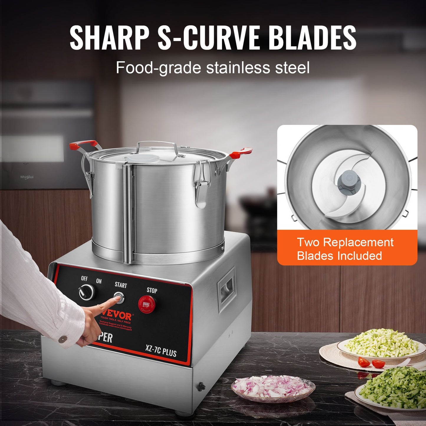 Küchenmaschine und Gemüseschneider, 750 W, 7 Quarts, Edelstahlmixer