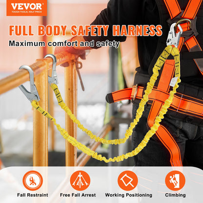 38 mm safety rope 6 feet (1.83 m) fall arrest lanyard 2 hooks yellow
