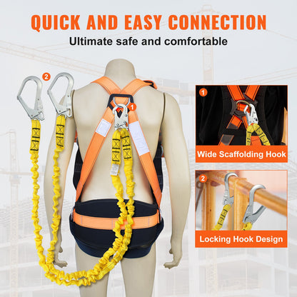 38 mm safety rope 6 feet (1.83 m) fall arrest lanyard 2 hooks yellow