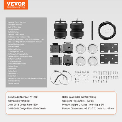 Air Bag Suspension Kit Passar 11-2018 Dodge Ram 1500 19-2021 1500 Classic