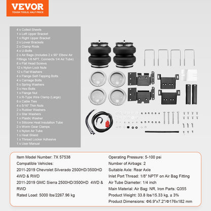 Airbag Suspension Kit 11-2019 Chevrolet Silverado GMC Sierra 2500/3500 HD