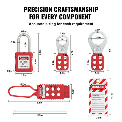 Electrical Lockout Tagout Kit, 47 PCS Safety Loto Kit inkluderar hänglås, haspar, taggar, nylonband, stickproppslåsningar, kretsbrytarlåsningar och bärväska, för industriell, elektrisk kraft