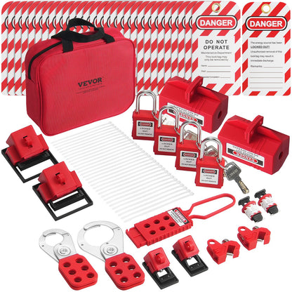 Electrical Lockout Tagout Kit, 47 PCS Safety Loto Kit inkluderar hänglås, haspar, taggar, nylonband, stickproppslåsningar, kretsbrytarlåsningar och bärväska, för industriell, elektrisk kraft