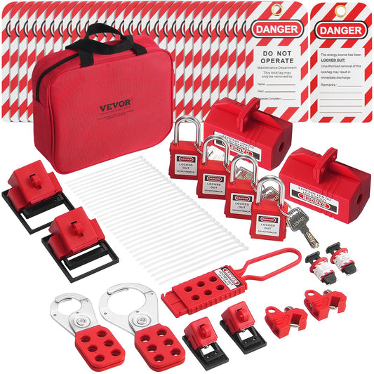 Electrical Lockout Tagout Kit, 47 PCS Safety Loto Kit inkluderar hänglås, haspar, taggar, nylonband, stickproppslåsningar, kretsbrytarlåsningar och bärväska, för industriell, elektrisk kraft