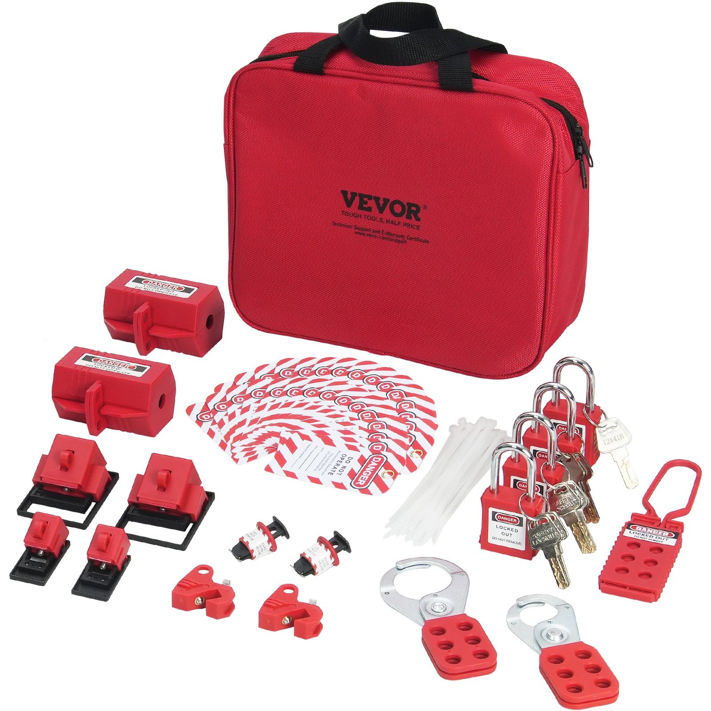 Electrical Lockout Tagout Kit, 47 PCS Safety Loto Kit inkluderar hänglås, haspar, taggar, nylonband, stickproppslåsningar, kretsbrytarlåsningar och bärväska, för industriell, elektrisk kraft