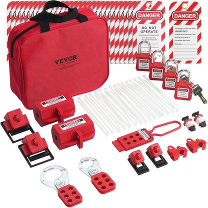 Electrical Lockout Tagout Kit, 47 PCS Safety Loto Kit inkluderar hänglås, haspar, taggar, nylonband, stickproppslåsningar, kretsbrytarlåsningar och bärväska, för industriell, elektrisk kraft
