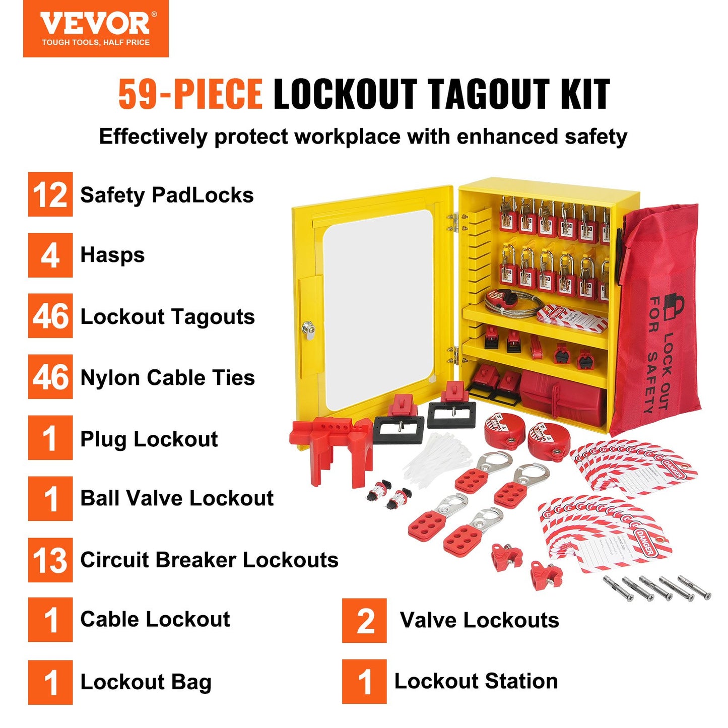 Electrical Lockout Tagout Kit, 59 ST Säkerhet Lockout Tagout Station med hänglås, haspar, taggar, band, Plug Lockout, Circuit Breaker Lockouts, Ventil Lockouts, Kabel Lockout, Lockout Bag, Box
